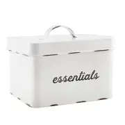 White Enamelware Tampon Holder for Bathroom; Supply Organizer Divided Box w/ Lid