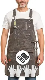 [Corvalezy] Heavy-Duty Waxed Canvas Work Apron for Men & Women, 9 Tool Pockets, Adjustable Shop Bib for Woodworking, Art, Blacksmith Use