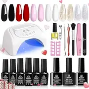 beetles Gel Polish Gel Nail Polish Kit with U V Light Starter Kit, Black Red White Gel Polish Set, Base Gel Top Coat Glitter Gel Nail Kits Home DIY Manicure Light Pink Gel Nail Polish Women