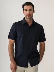 Elliotts Short Sleeve Navy Self Check Shirt