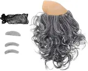 Baluue Complete Bald Head Wig Kit Includes Scalp Beard and Eyebrows for Old Man and Halloween Costumes