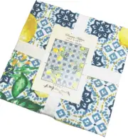 Stof France LEMONS Tile Napkins Blue Yellow Laura Lancelle Set of 4 Cotton