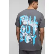 Mens Charcoal Oversized Fall Out Boy Band License Printed T-Shirt