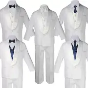 Boy White Shawl Lapel Party Suits Tuxedo to Choose NAVY Satin Bow Necktie Vest