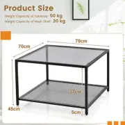 Modern 70cm Glass Coffee Table with Mesh Shelf - Grey and Black