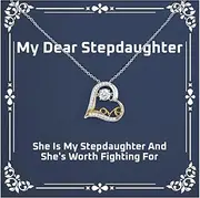 [Generic] Motivational Stepdaughter Gifts, She Is My Stepdaughter And She's Worth Fighting, New Love Dancing Necklace For Daughter From Mom, Birthday present, Gift ideas, Unique gifts, Personalized gifts,,