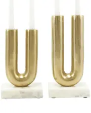 Peyton Lane Set Of 2 Geometric Gold Aluminum U-Shaped Candle Holder