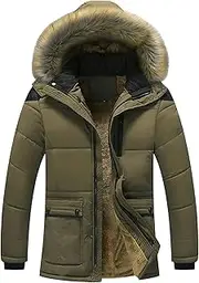 [JEShifangjiusu] Men'S Winter Thicken Coat Windproof Warm Puffer Parka Jacket Snow Ski Parka Coat Padded Jacket With Fur Hood