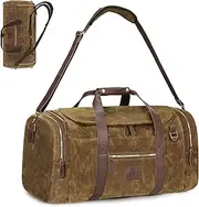 [densata] 50L Travel Bags for Men, Nomad Canvas Duffle Bag Vintage Genuine Leather Travel Duffel Multifunctional Weekender Overnight Backpack with Shoes Compartment…, Washed Dark Brown, X Large-60L,