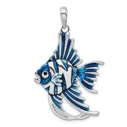 Sterling Silver De-Ani Rhodium-Plated Polished Enameled Angel Fish Pendant