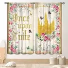Princess Curtains for Girls Bedroom, Once Upon a Time Magic Gold Castle Roman...