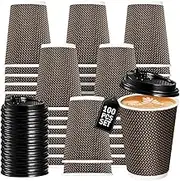 Vivva 100 Pack 12 oz Ripple Wall Paper Cups, Disposable Coffee Cups with Lids, to Go Paper Coffee Cups for Hot/Cold Beverages, Tea, Hot Chocolate, Juice. Ideal for Home, Restaurant, Store and Cafe