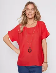 [Millers] Ext Sleeve Blouse With Necklace - Size 12 - Womens - RED 12 RED