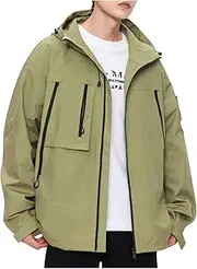 [Finelylove] Rain Jacket Men Waterproof Lightweight Outdoor Cargo Softshell Rain Coat Hooded Mountain Hiking Windbreaker