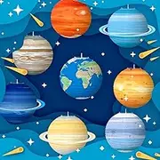 8PCS Big Size 3D Paper Planets Lanterns for Astronaut Themed Kids Birthday Party Decorations Outer Space Solar System Alien Party Supplies Hanging Ornaments Classroom Ceiling Decor