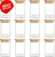 12Pcs Glass Spice Jars with Bamboo Lids,240Ml Airtight Glass Jars Set with 110 W