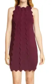 Ted Baker London Rianori Rickrack Scalloped Knit Dress Oxblood Wine Sz 2