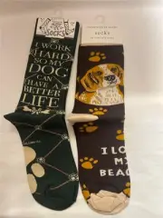 I Love My Beagle & Work Hard for my Dog Socks Primitives by Kathy 2 pair