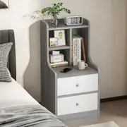 2x Bedside Table Bedroom Nordic Light Gray & White, 2 Drawers, Curved Sides, Eco-Friendly Grey