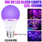 9W E-27 UV LED Black light Bulbs Fluorescent Bar Club Party Night Lamp 385-400nm