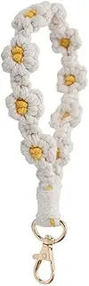[YALLNASL] Daisy Macrame Wristlet Keychain for Women Girls Boho Key Wrist Lanyard for Keys Phone Macrame Flower Keyring Handmade Daisy Wrist Lanyards Braided Key Rings
