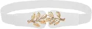 [Liutufy] Gold Leaf Belt - Women's Skinny Elastic Waistband with Double Knot Buckle - Stretch Belt for Jeans