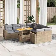 Patio Furniture Sets 9 Piece Garden Sofa Set with Cushions Beige Poly Rattan