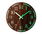 Wooden Glow In The Dark Luminous Wall Clock Quartz Dark Brown Modern Art Home Decor