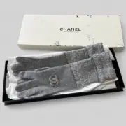 Chanel Knit Five Fingers Long Gloves CC Coco Mark Gray Women's Unused New