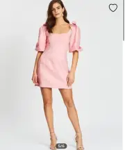 Nicola Finetti Pink Metallic Mini Dress AU 12 US 8 Textured Floral Puff Sleeve