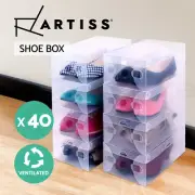 Artiss 40pcs Clear Shoe Storage Box Transparent Foldable Stackable Boxes