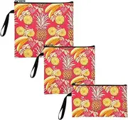 Yoogain Fruit Banana Pineapple French Art 3 pack Reusable Zipper Snack Bag Portable Food Storage Bags for Work Picnic or Travel