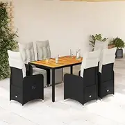 7 Piece Garden Bistro Set with Cushions Black Poly Rattan Patio Bar Sets