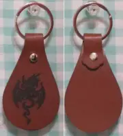 Teardrop Keyring, Zipper Pull Fire Breathing Dragon Engraved on Vegan Leather