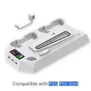 PS5/PS5 Slim Cooling & Charging Stand, Dual Controller Charger, 3-Speed Fan