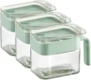 DAHUITX Condiment Jar Spice Container, Seasoning Box with Handle, Glass Seasoning Box with Spoon Dustproof Lid,Set of 3 for Kitchen Counter (green), DHTX002