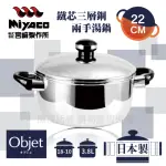 【OBJET_宮崎MIYACO】22CM日本18-10鐵芯三層鋼兩手湯鍋-3.8L