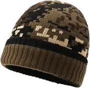 [AOYONGOIT] Fedora Thickened Plus Velvet Knitted Hat with Cuffs Wool Hat All-Match Hat Winter Camouflage Hat Wool Hat/99(Brown)