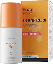 UnderArm Roll-On Deodorant with 5% AHA, Lactic Acid & 1% Mandelic Acid Prevents Body Odour, Brightens Skin & Exfoliates Underarm for Sensitive Skin Peach Fragrance 40ml