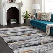 Calore Area Rugs Soft Carpet Modern Cashmere Rug for Bedroom Living Room Floor Mat Indoor Home Decorative Rugs (Black Gold, 200 x 200 cm)