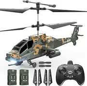 DEERC Apache RC Helicopter for Adults & Kids, 2.4GHz Military Remote Control Helicopter, 2 Batteries, 26 Mins Flight, LED Lights, Altitude Hold, One-Key Take Off, Indoor Friendly, Gift for 8-12 Boys