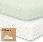 KeaBabies 2-Pack Organic Cot Sheets for Boys, Girls - Fitted Cot Mattress Sheet Neutral, Breathable Jersey Cotton Cover for Baby Bed, Toddler Mattress, Soft & Cute Prints (Herb)