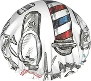 Barber Shop Monochrome Style Print Various Activities Shower Cap Reusable Soft And Lightweight Bath Hair Cap Long Hair