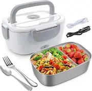 FOHOA Electric Heating Lunch Bento Box AU Plug, Portable Stainless Steel Food Warmer Container Heater for Car Office School, Leak Proof, Lunch Heating Microwave for Truckers(White)