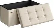 SONGMICS MAZIE Collection - 30 Inches Folding Storage Ottoman Bench, Ottoman Foot Rest, End of Bed Bench, Storage Chest, Load 660 lb, for Living Room, Bedroom, Entryway, Cream White ULSF47BE