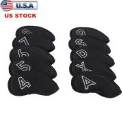 10pcs Golf Head Cover Club Iron Putter Head Protector Set Mesh+Cotton Black US