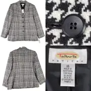 Talbots Blazer Jacket Womens Size 16 Petite P Wool Lined Houndstooth Black New