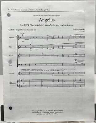 Angelus by Steven Sametz SATB Chorus w Handbells & Harp Sheet Music ECS Pub