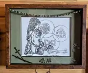 Celtic Warrior Pencil Sketch/Mixed Media Shadowbox Art "Victory On The Horizon"