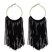 Hoop Statement Tassels Dangle Drop Earrings for Women (ER1083-Black)|Dangle Earr